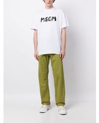 weißes bedrucktes T-Shirt mit einem Rundhalsausschnitt von MSGM