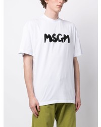 weißes bedrucktes T-Shirt mit einem Rundhalsausschnitt von MSGM