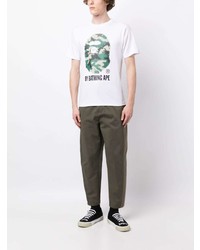 weißes bedrucktes T-Shirt mit einem Rundhalsausschnitt von A Bathing Ape