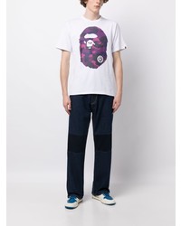 weißes bedrucktes T-Shirt mit einem Rundhalsausschnitt von A Bathing Ape