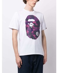 weißes bedrucktes T-Shirt mit einem Rundhalsausschnitt von A Bathing Ape