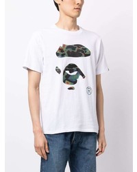 weißes bedrucktes T-Shirt mit einem Rundhalsausschnitt von A Bathing Ape