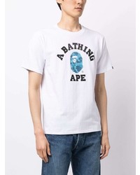 weißes bedrucktes T-Shirt mit einem Rundhalsausschnitt von A Bathing Ape