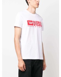 weißes bedrucktes T-Shirt mit einem Rundhalsausschnitt von Diesel