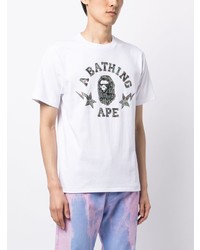 weißes bedrucktes T-Shirt mit einem Rundhalsausschnitt von A Bathing Ape