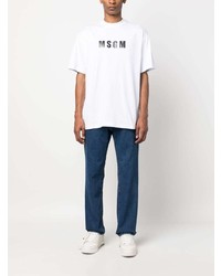 weißes bedrucktes T-Shirt mit einem Rundhalsausschnitt von MSGM