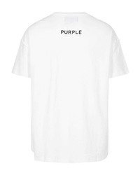 weißes bedrucktes T-Shirt mit einem Rundhalsausschnitt von purple brand