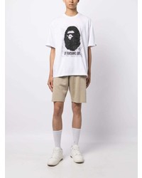 weißes bedrucktes T-Shirt mit einem Rundhalsausschnitt von A Bathing Ape