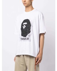 weißes bedrucktes T-Shirt mit einem Rundhalsausschnitt von A Bathing Ape