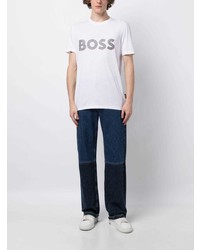 weißes bedrucktes T-Shirt mit einem Rundhalsausschnitt von BOSS