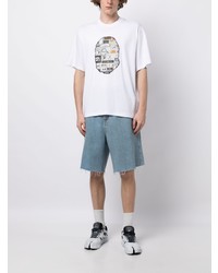 weißes bedrucktes T-Shirt mit einem Rundhalsausschnitt von A Bathing Ape