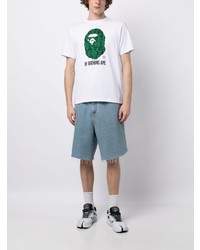 weißes bedrucktes T-Shirt mit einem Rundhalsausschnitt von A Bathing Ape