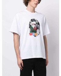 weißes bedrucktes T-Shirt mit einem Rundhalsausschnitt von A Bathing Ape