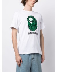 weißes bedrucktes T-Shirt mit einem Rundhalsausschnitt von A Bathing Ape