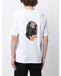 weißes bedrucktes T-Shirt mit einem Rundhalsausschnitt von A Bathing Ape