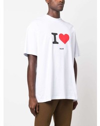 weißes bedrucktes T-Shirt mit einem Rundhalsausschnitt von MSGM