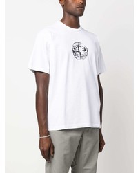 weißes bedrucktes T-Shirt mit einem Rundhalsausschnitt von Stone Island