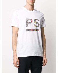 weißes bedrucktes T-Shirt mit einem Rundhalsausschnitt von PS Paul Smith