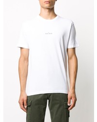 weißes bedrucktes T-Shirt mit einem Rundhalsausschnitt von Stone Island