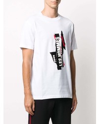 weißes bedrucktes T-Shirt mit einem Rundhalsausschnitt von Les Hommes