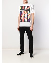 weißes bedrucktes T-Shirt mit einem Rundhalsausschnitt von DSQUARED2