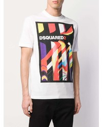 weißes bedrucktes T-Shirt mit einem Rundhalsausschnitt von DSQUARED2