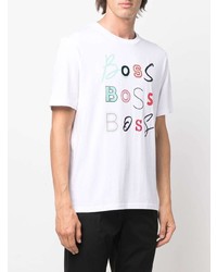 weißes bedrucktes T-Shirt mit einem Rundhalsausschnitt von BOSS