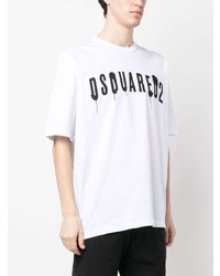 weißes bedrucktes T-Shirt mit einem Rundhalsausschnitt von DSQUARED2