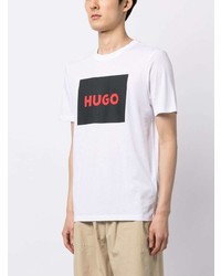 weißes bedrucktes T-Shirt mit einem Rundhalsausschnitt von Hugo