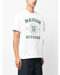 weißes bedrucktes T-Shirt mit einem Rundhalsausschnitt von MAISON KITSUNÉ