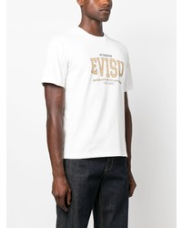 weißes bedrucktes T-Shirt mit einem Rundhalsausschnitt von Evisu