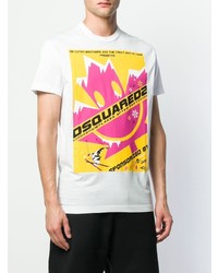 weißes bedrucktes T-Shirt mit einem Rundhalsausschnitt von DSQUARED2