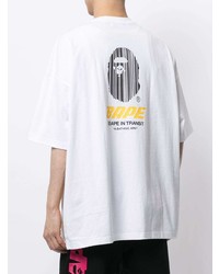 weißes bedrucktes T-Shirt mit einem Rundhalsausschnitt von A Bathing Ape