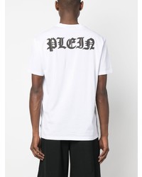 weißes bedrucktes T-Shirt mit einem Rundhalsausschnitt von Philipp Plein