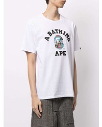 weißes bedrucktes T-Shirt mit einem Rundhalsausschnitt von A Bathing Ape