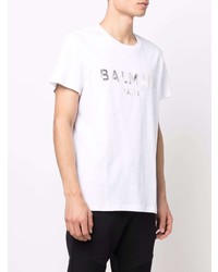 weißes bedrucktes T-Shirt mit einem Rundhalsausschnitt von Balmain