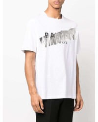 weißes bedrucktes T-Shirt mit einem Rundhalsausschnitt von Balmain