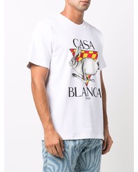 weißes bedrucktes T-Shirt mit einem Rundhalsausschnitt von Casablanca