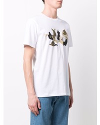 weißes bedrucktes T-Shirt mit einem Rundhalsausschnitt von rag & bone