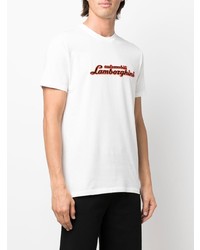 weißes bedrucktes T-Shirt mit einem Rundhalsausschnitt von Automobili Lamborghini