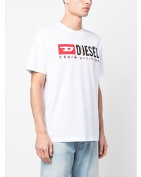 weißes bedrucktes T-Shirt mit einem Rundhalsausschnitt von Diesel