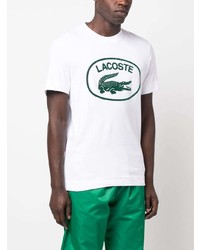 weißes bedrucktes T-Shirt mit einem Rundhalsausschnitt von Lacoste