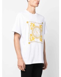 weißes bedrucktes T-Shirt mit einem Rundhalsausschnitt von VERSACE JEANS COUTURE