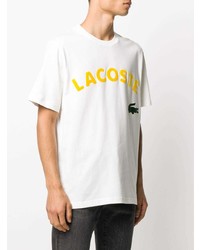 weißes bedrucktes T-Shirt mit einem Rundhalsausschnitt von Lacoste