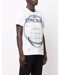 weißes bedrucktes T-Shirt mit einem Rundhalsausschnitt von Stone Island