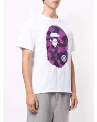 weißes bedrucktes T-Shirt mit einem Rundhalsausschnitt von A Bathing Ape