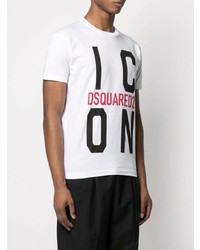 weißes bedrucktes T-Shirt mit einem Rundhalsausschnitt von DSQUARED2