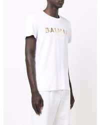 weißes bedrucktes T-Shirt mit einem Rundhalsausschnitt von Balmain