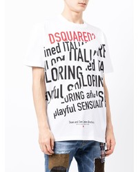 weißes bedrucktes T-Shirt mit einem Rundhalsausschnitt von DSQUARED2