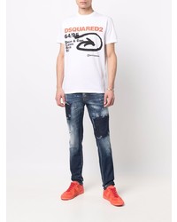 weißes bedrucktes T-Shirt mit einem Rundhalsausschnitt von DSQUARED2